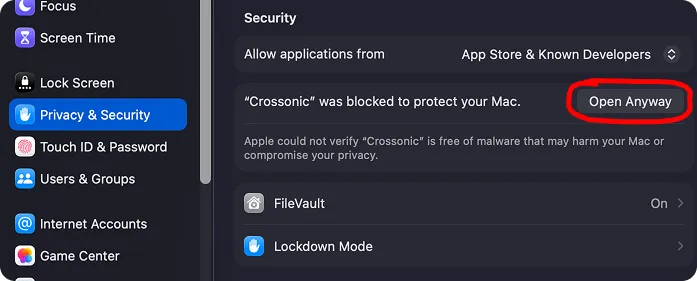 Screenshot of settings page
